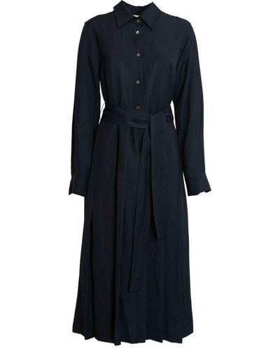 P.A.R.O.S.H. Pleated Belted Midi Shirt Dress - Black
