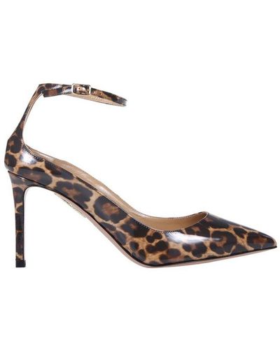 Aquazzura Pointed Toe Leopard Pattern Court Shoes - Brown