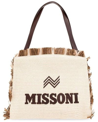 Missoni Logo-patch Fringed-edge Tote Bag - Natural
