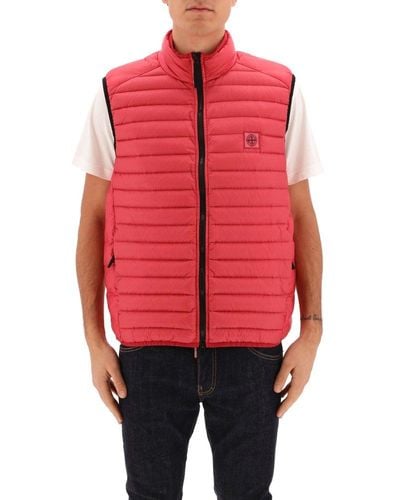 Stone Island Down Vest With Logo Patch In Nylon Man - Pink