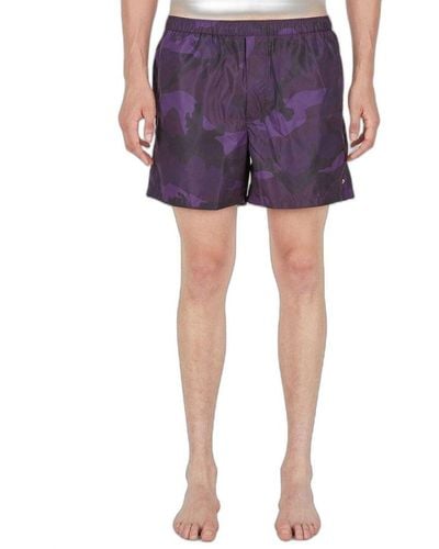 Valentino Camouflage Printed High Waist Swim Shorts - Purple