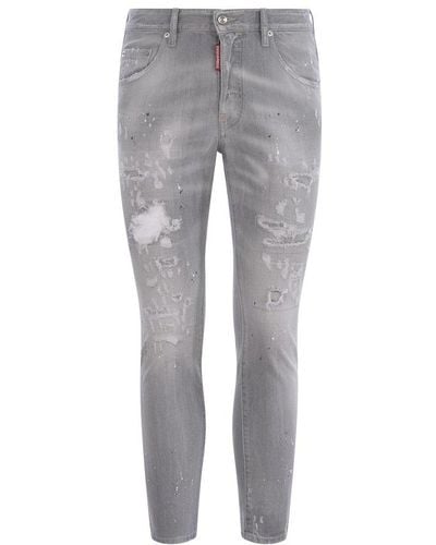 DSquared² Paint Splatter Detailed Embellished Slim-fit Jeans - Gray