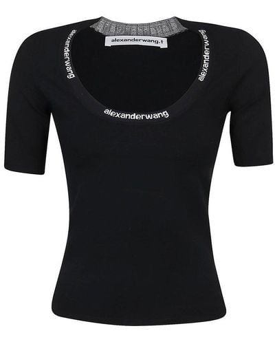 T By Alexander Wang Logo Jacquard Trims Bodycon T-Shirt - Black
