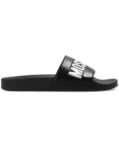 Moschino Logo Embossed Slides - Black