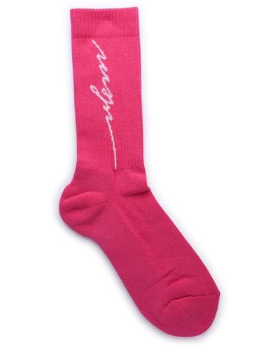 MSGM Logo Intarsia Knitted Socks - Pink