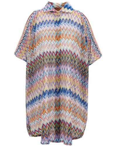 Missoni Cut-out Zigzag Short-sleeved Shirt - Gray