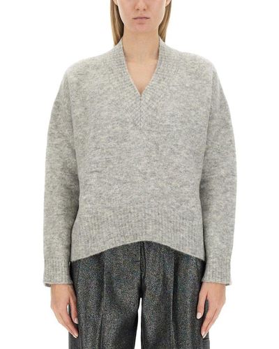 Alysi V-neck Knitted Sweater - Gray