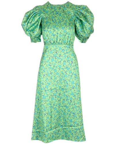 ROTATE BIRGER CHRISTENSEN Midi Dress With Puff Sleeves - Green