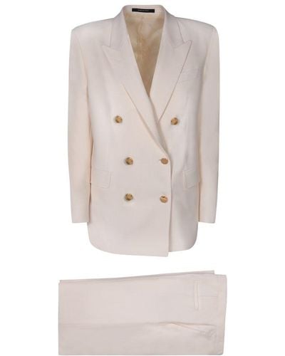 Tagliatore Double-breasted Cream Suit - White