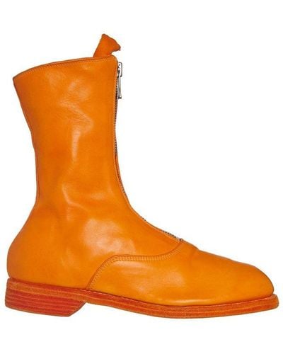 Guidi Front-zip Calf-length Boots - Orange