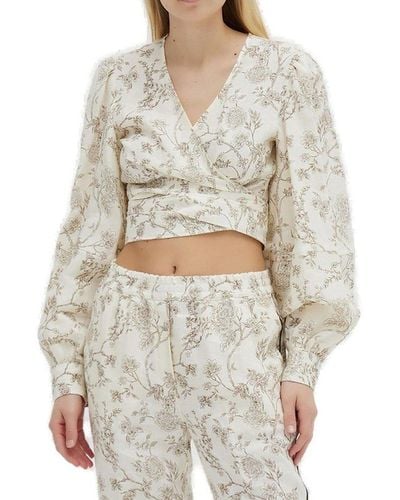 Erika Cavallini Semi Couture Floral Printed Cropped Blouse - Gray