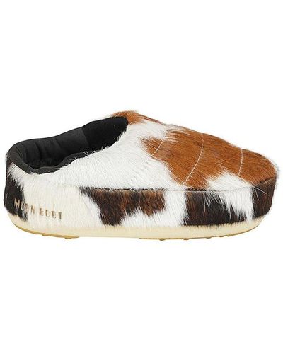 Moon Boot No Lace Cow-printed Pony Mules - Brown