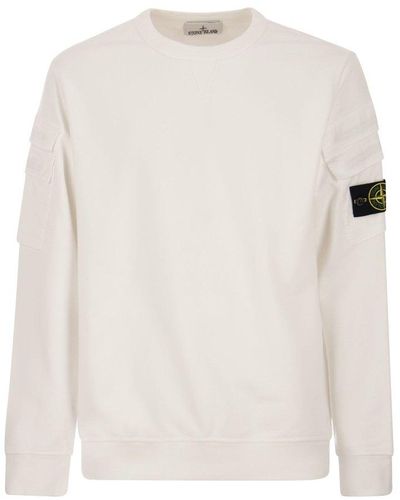 Stone Island Crew Neck Cotton Sweatshirt - White