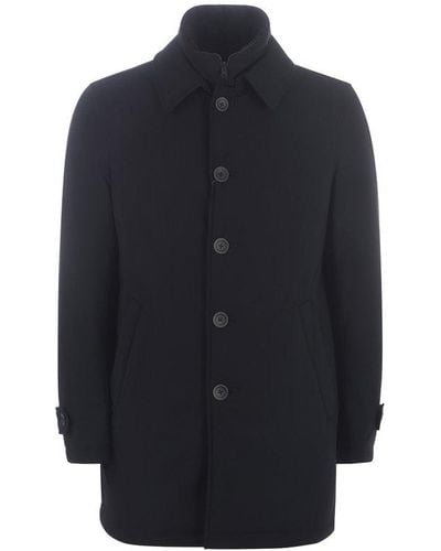 Herno High-neck Single-breasted Coat - Blue