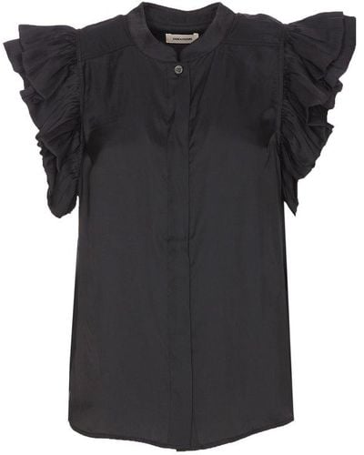 Zadig & Voltaire Ruffled-sleeved Satin Blouse - Black