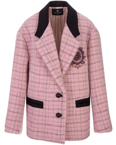 Etro Embroidered Single-breasted Checked Jacket - Pink