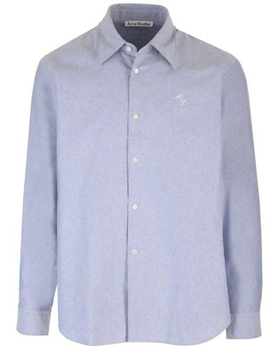Acne Studios Logo Embroidered Collared Button-up Shirt - Blue