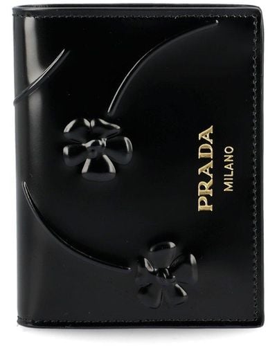 Prada Logo Leather Wallet - Black