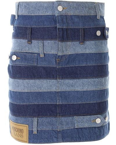 Moschino Jeans Logo Patch Panelled Denim Skirt - Blue