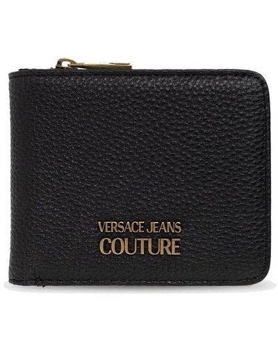 Versace Logo Plaque Around-zip Wallet - Black