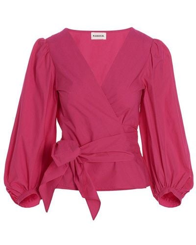 P.A.R.O.S.H. Wraparound V-neck Long-sleeved Blouse - Red