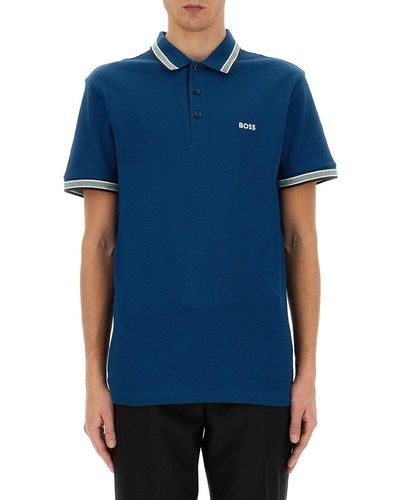 BOSS Logo Embroidered Short-sleeved Polo Shirt - Blue