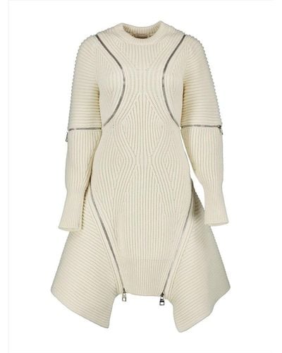 Alexander McQueen Zip-detailed Asymmetric Dress - Natural