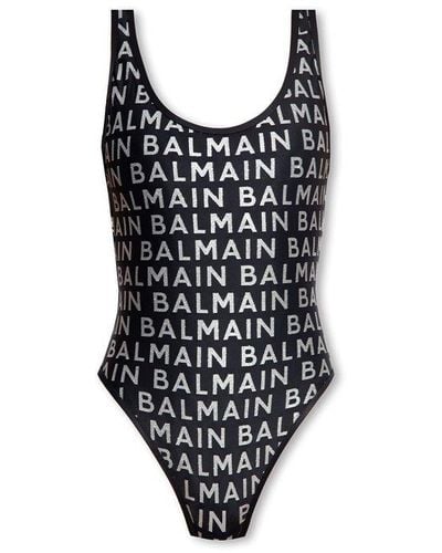 Balmain Logo-print Scoop-neck Swimsuit - Black