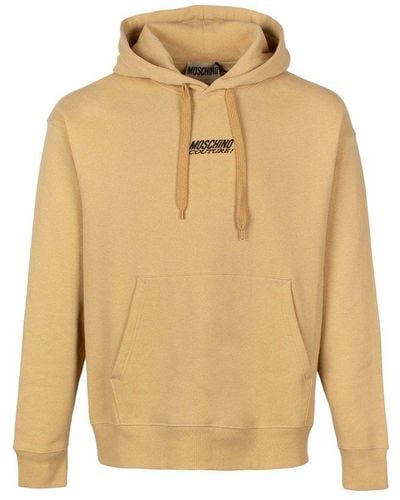 Moschino Logo Embroidered Drawstring Hoodie - Natural