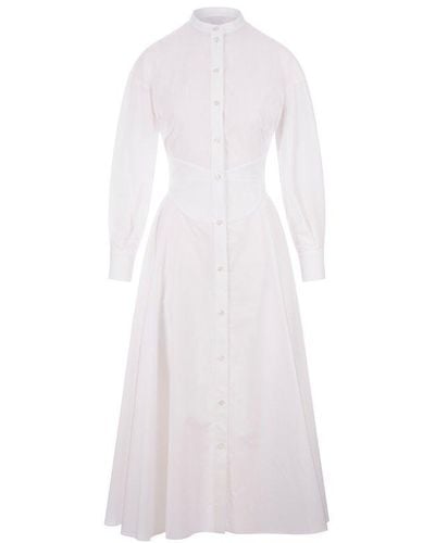 Alexander McQueen Long Sleeved Flared Shirt Dress - White