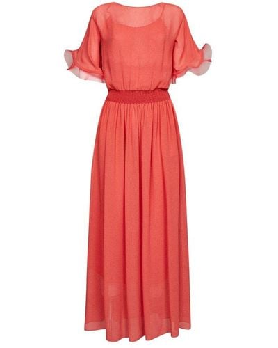 Giorgio Armani Short-sleeved Wide Collar Maxi Dress - Red