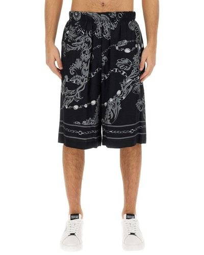 Versace Jeans Couture Barocco-printed Knee-length Track Shorts - Black