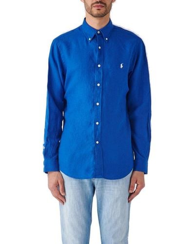 Polo Ralph Lauren Logo Embroidered Buttoned Shirt - Blue