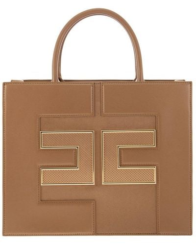 Elisabetta Franchi Medium Handbag With Net Logo - Brown