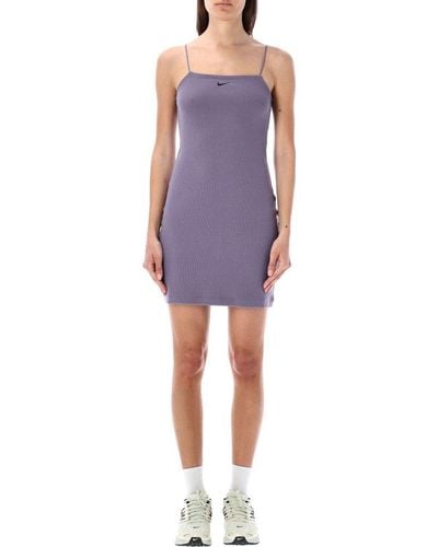 Nike Sportswear Chill Knitted Tight Mini-rib Cami Dress - Purple