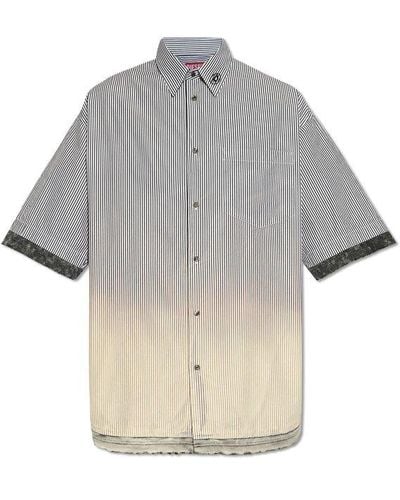 DIESEL S-trax Faded Effect Striped Distressed Shirt - Grey