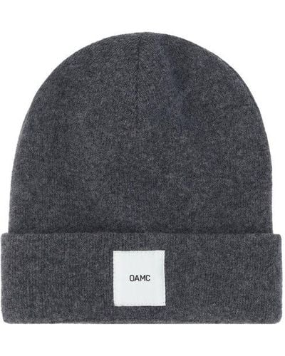 OAMC Logo-patch Turn-up Brim Ribbed-knit Beanie - Blue