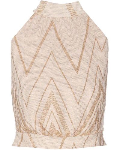 Liu Jo Chevron-lurex Halterneck Sleeveless Blouse - Natural