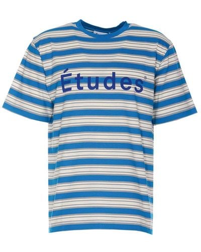 Etudes Studio Logo Printed Stripe Detailed T-shirt - Blue