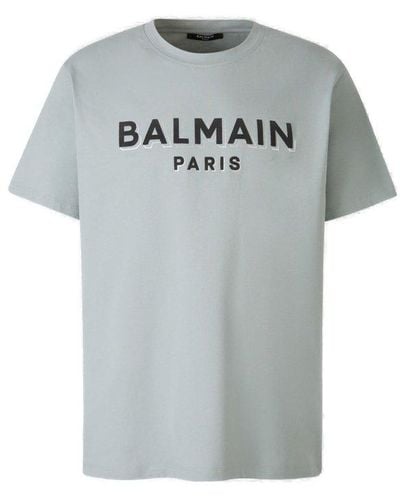 Balmain Logo Printed Crewneck T-shirt - Grey