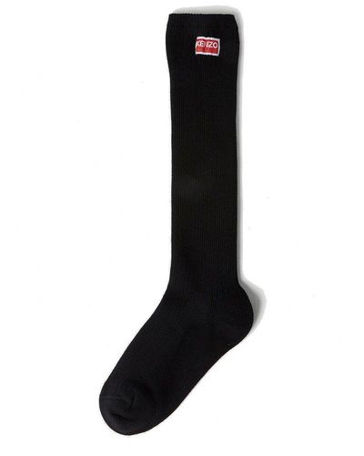 KENZO Logo-patch Ribbed-knit Ankle Socks - Black
