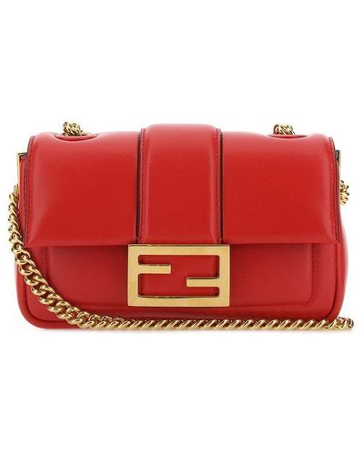 Fendi Baguette Mini Chain Shoulder Bag - Red