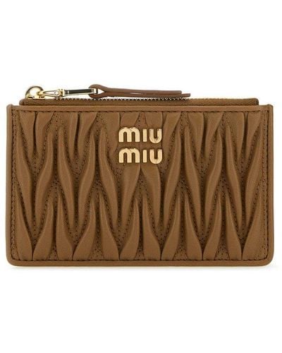 Miu Miu Matelassé Zipped Wallet - Brown