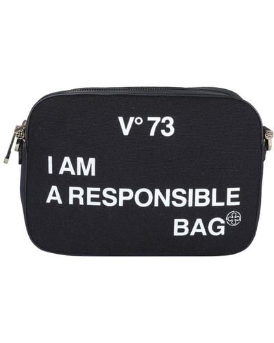 V73 Logo-printed Zipped Shoulder Bag - Black