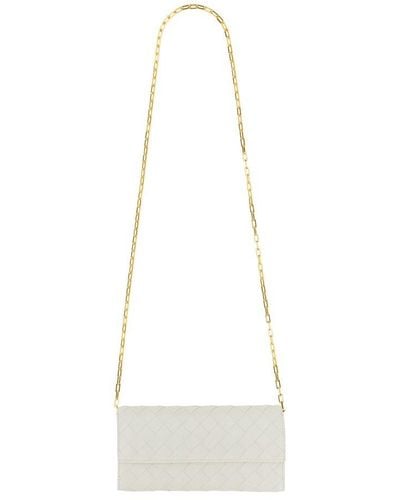 Bottega Veneta Woven Fold-over Chained Shoulder Bag - White
