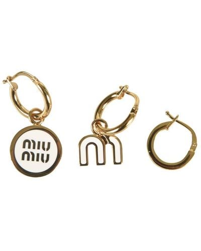 Miu Miu Set Of Three Clasp Fastened Hoop Earrings - Metallic