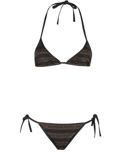 Balmain Logo Printed Two-piece Bikini Set - Black