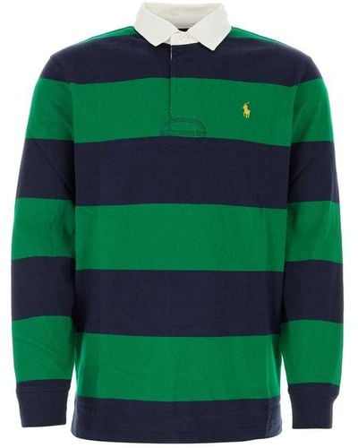 Polo Ralph Lauren Logo-embroidered Long-sleeved Striped Polo Shirt - Green