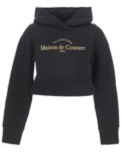 Valentino Logo Embroidered Long-sleeved Hoodie - Black