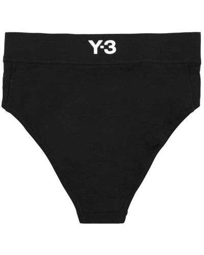 Y-3 Logo Printed High Waist Bikini Bottom - Black